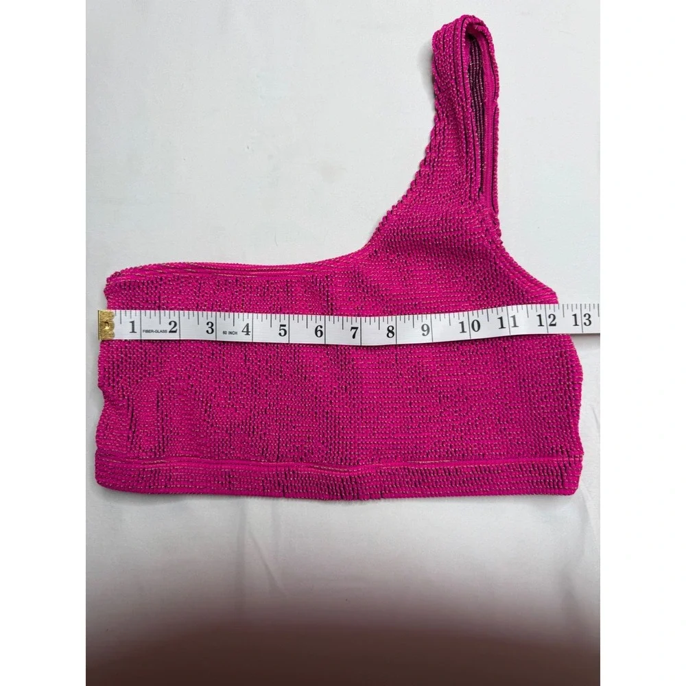 Good American One Shoulder Bikini Size US L XL Fuchsia Pink Metallic NWT